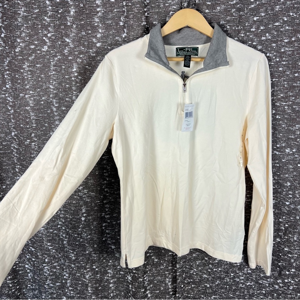 L-RL Ralph Lauren Active Sports Line Ivory Crest‎ Logo Long Sleeve 1/4 Zip - Picture 4 of 5